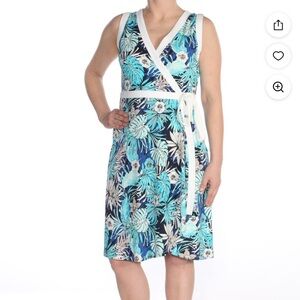 Tommy Hilfiger Blue & Teal Tropical Wrap Mini Dress